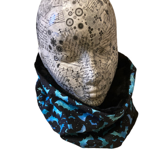 Blue bat black fleece lined snood