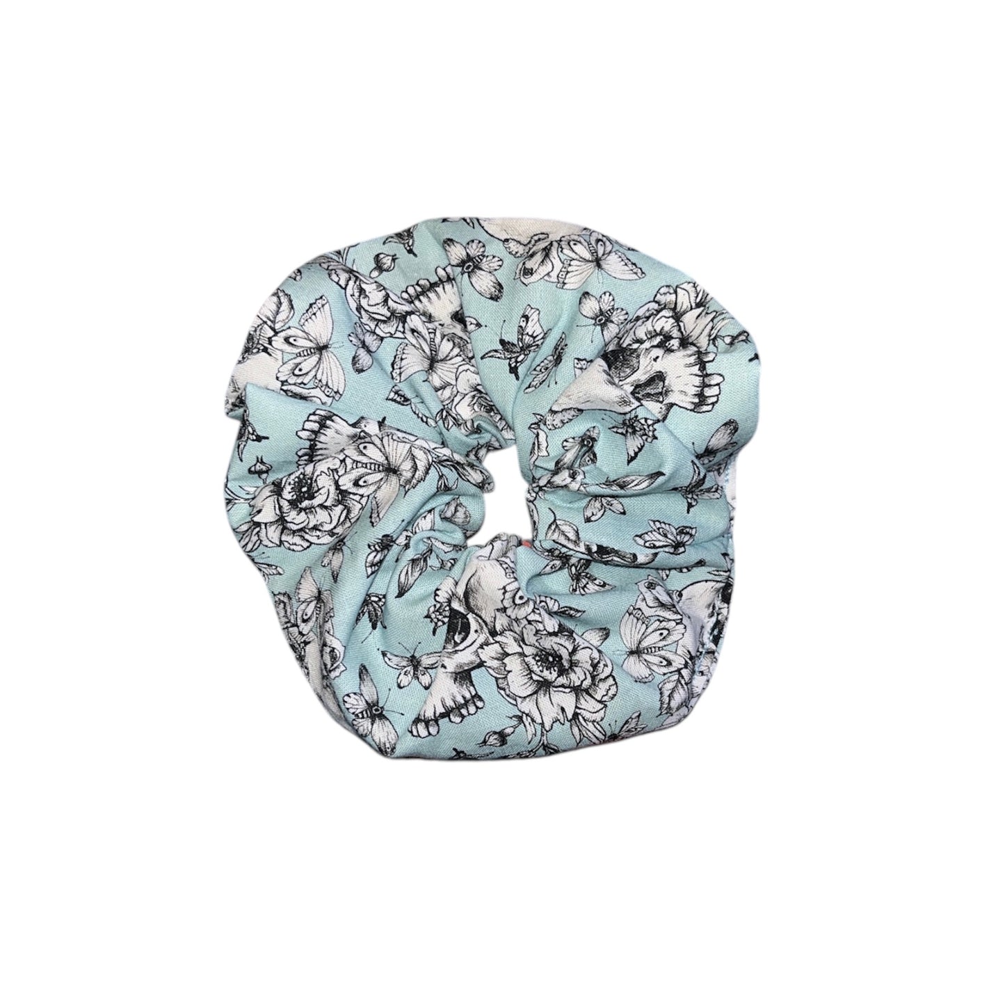 Floral skull on baby blue cotton scrunchies