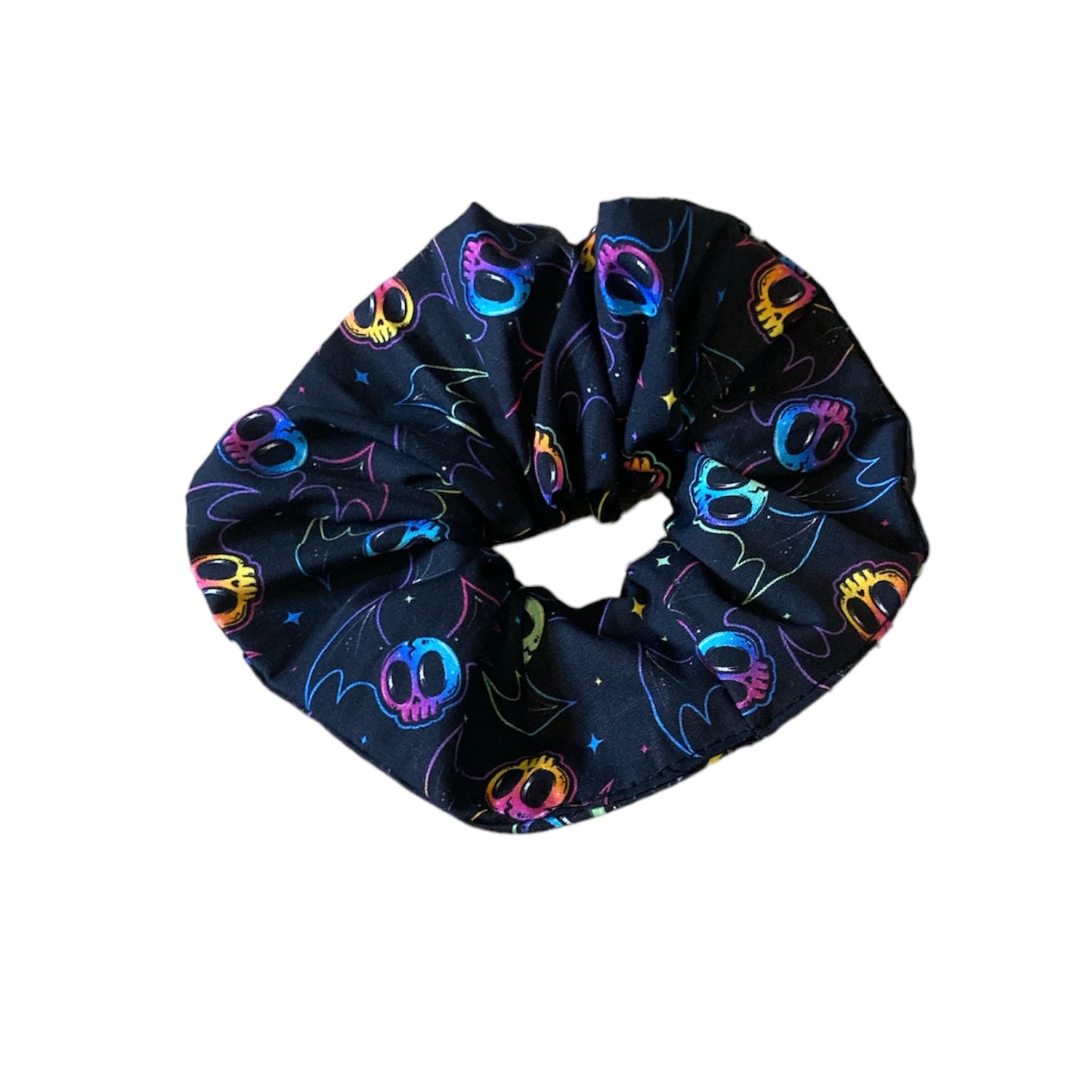 Rainbow skull bat pattern cotton scrunchies