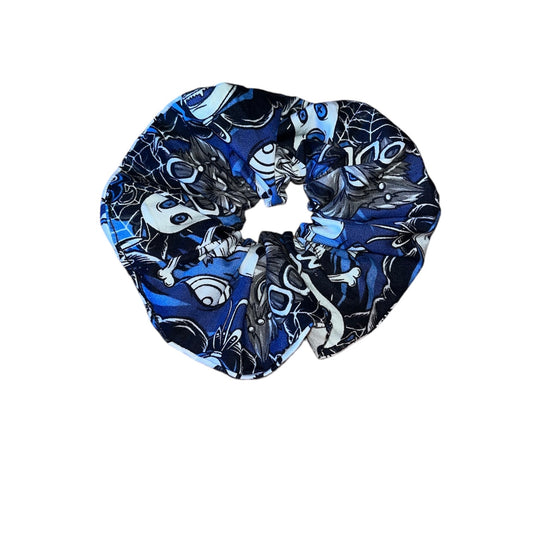 Classic horror blue and white cotton scrunchies