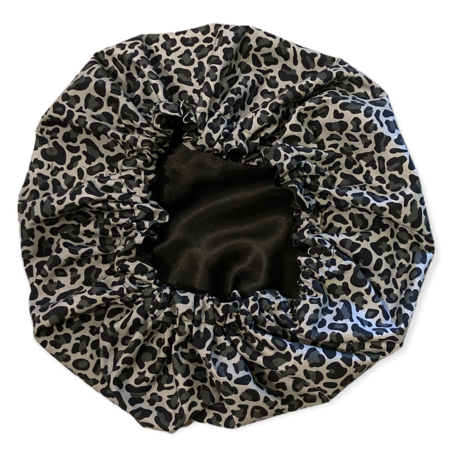 Black leopard print bonnet